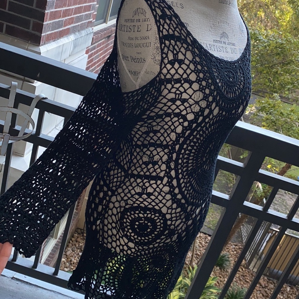 Black knit coverup open shoulder summer dress beachwear sunbathing swim coverup‌ - Picture 6 of 6